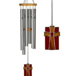 Amazing Grace Silver Windchime with Stained Glass Americana Cross
