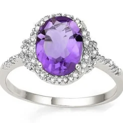 Amethyst and Diamond Ring in Sterling Silver, Beautiful Vivid Purple 2.6ctw
