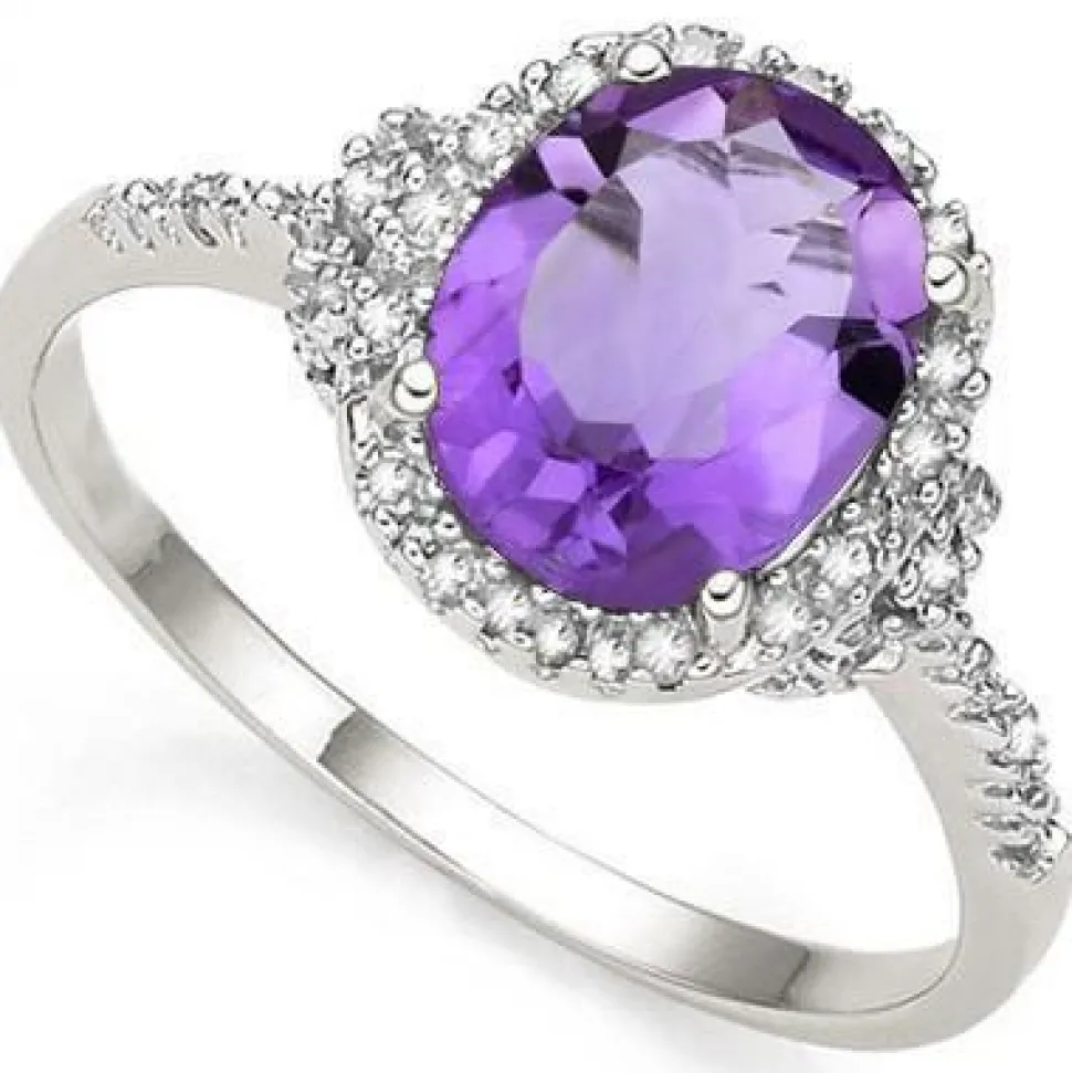 Amethyst and Diamond Ring in Sterling Silver, Beautiful Vivid Purple 2.6ctw