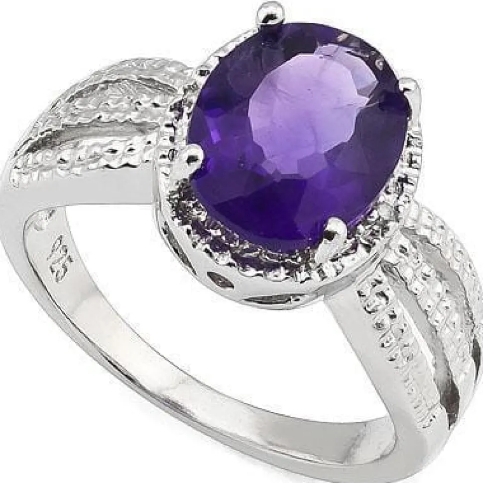 Amethyst and REAL Diamond Sterling Silver Ring with 3 Shoulders, 2.24ctw Classic!