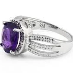 Amethyst and REAL Diamond Sterling Silver Ring with 3 Shoulders, 2.24ctw Classic!