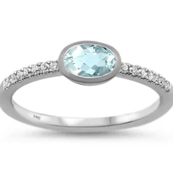 Amethyst, Aquamarine, Pink Tourmaline or Topaz and Diamond 14K White Gold Ring, Chic, Modern, Minimalist