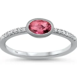 Amethyst, Aquamarine, Pink Tourmaline or Topaz and Diamond 14K White Gold Ring, Chic, Modern, Minimalist