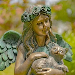 Angel Holding Cat Statue, 39