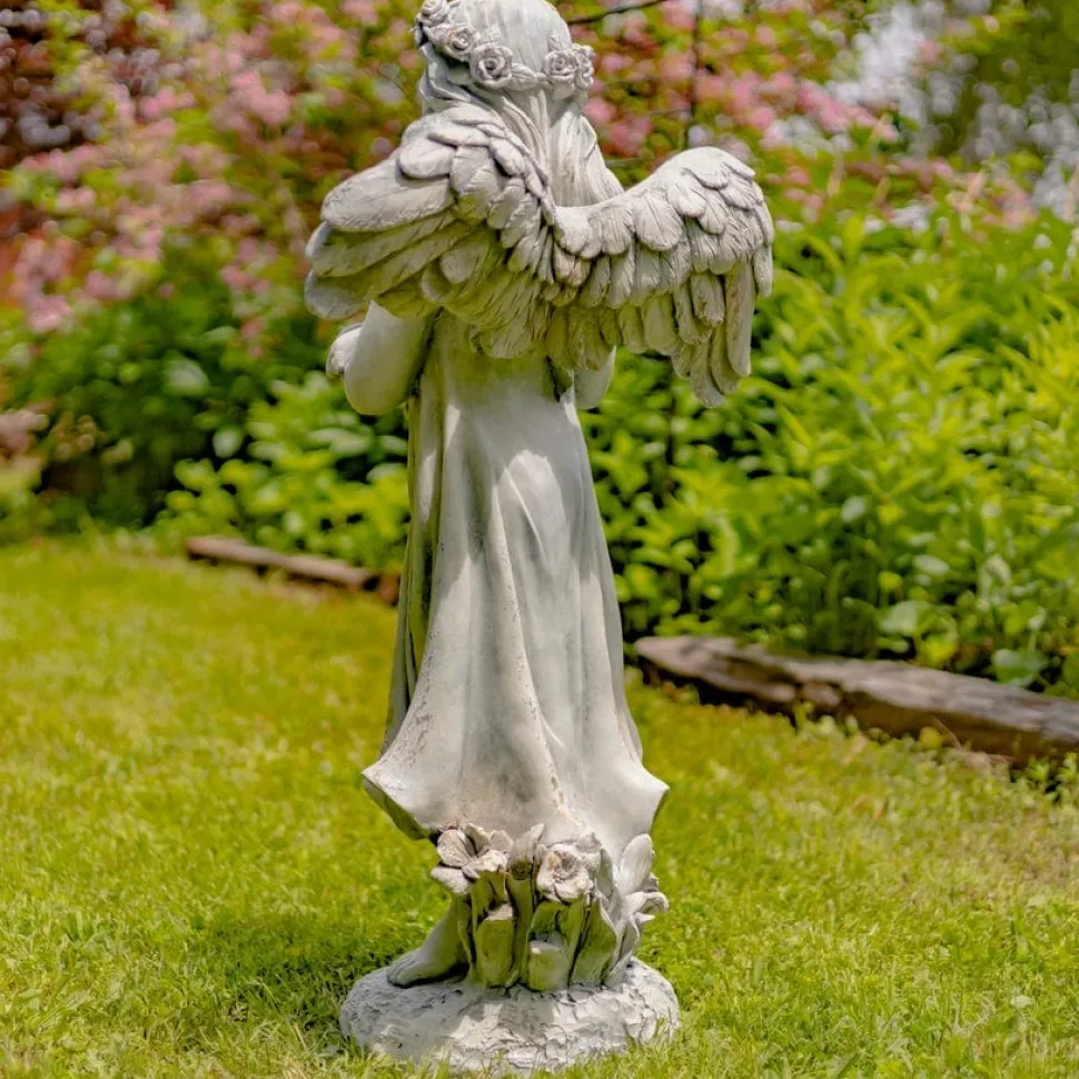 Angel Holding Cat Statue, 39" Tall Magnesium
