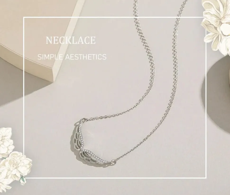 Angel Wings Bar Necklace Sterling Silver Dainty