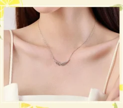 Angel Wings Bar Necklace Sterling Silver Dainty