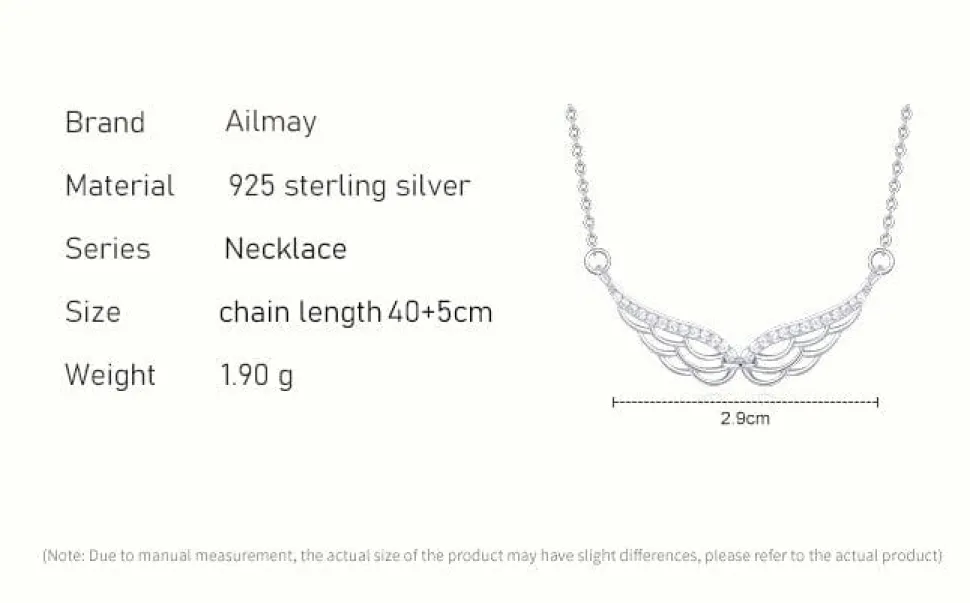 Angel Wings Bar Necklace Sterling Silver Dainty