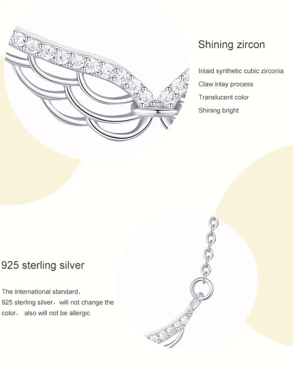 Angel Wings Bar Necklace Sterling Silver Dainty