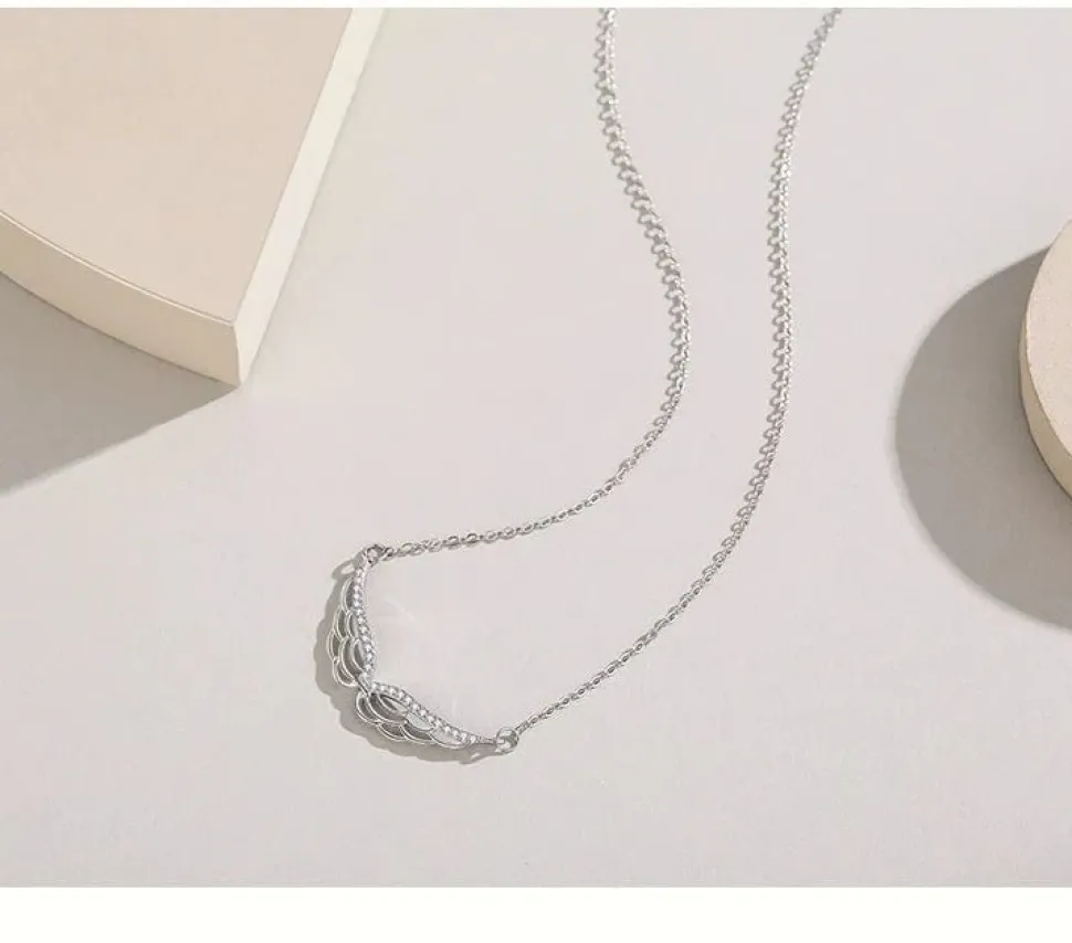 Angel Wings Bar Necklace Sterling Silver Dainty