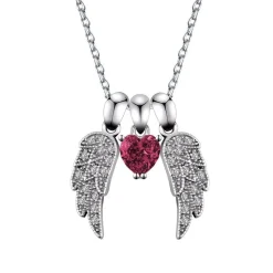 Angel's Wings and Heart Necklace Sterling Silver Guardian Angel