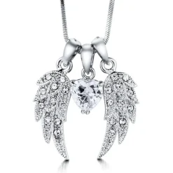 Angel's Wings and Heart Necklace Sterling Silver Guardian Angel