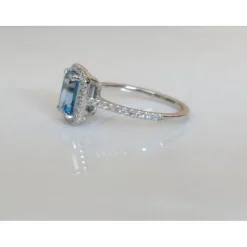 Aquamarine and Diamond Halo Ring, 14K Gold, Emerald Cut-Extraordinary!