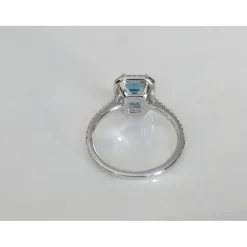 Aquamarine and Diamond Halo Ring, 14K Gold, Emerald Cut-Extraordinary!