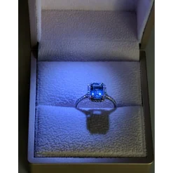 Aquamarine and Diamond Halo Ring, 14K Gold, Emerald Cut-Extraordinary!