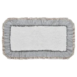Ashmont Farmhouse Bath Mat-Cream with Blue Stripe & Burlap Ruffles