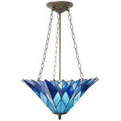 Azura Brilliant Blue Tiffany Style Shade Pendant 3 Bulb Light-Stunning!