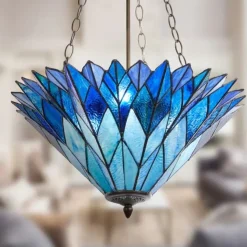 Azura Brilliant Blue Tiffany Style Shade Pendant 3 Bulb Light-Stunning!