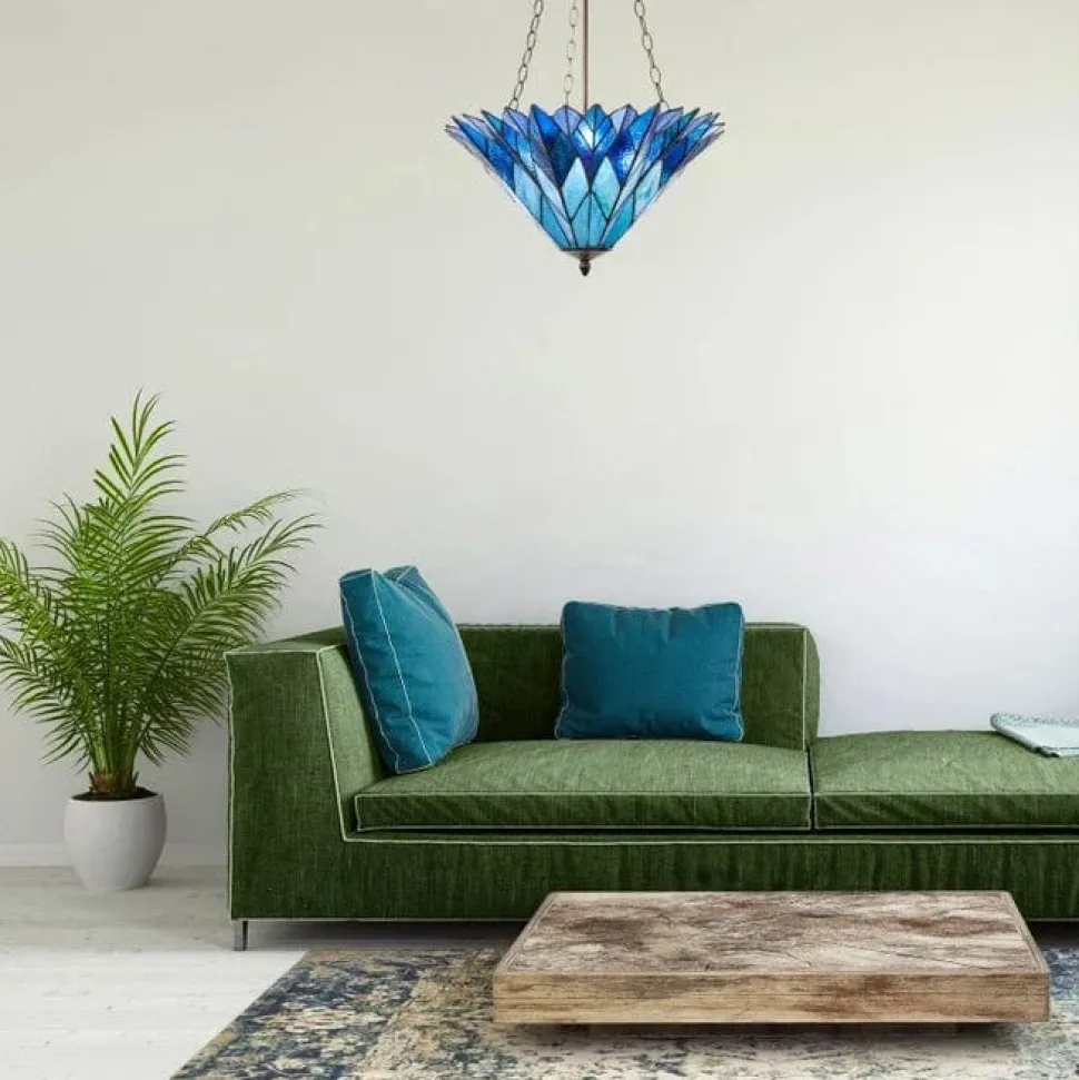 Azura Brilliant Blue Tiffany Style Shade Pendant 3 Bulb Light-Stunning!