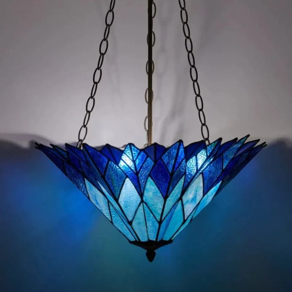 Azura Brilliant Blue Tiffany Style Shade Pendant 3 Bulb Light-Stunning!