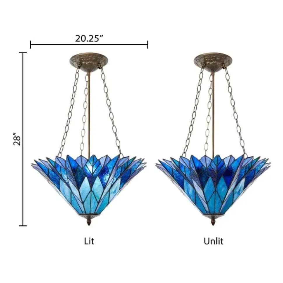 Azura Brilliant Blue Tiffany Style Shade Pendant 3 Bulb Light-Stunning!