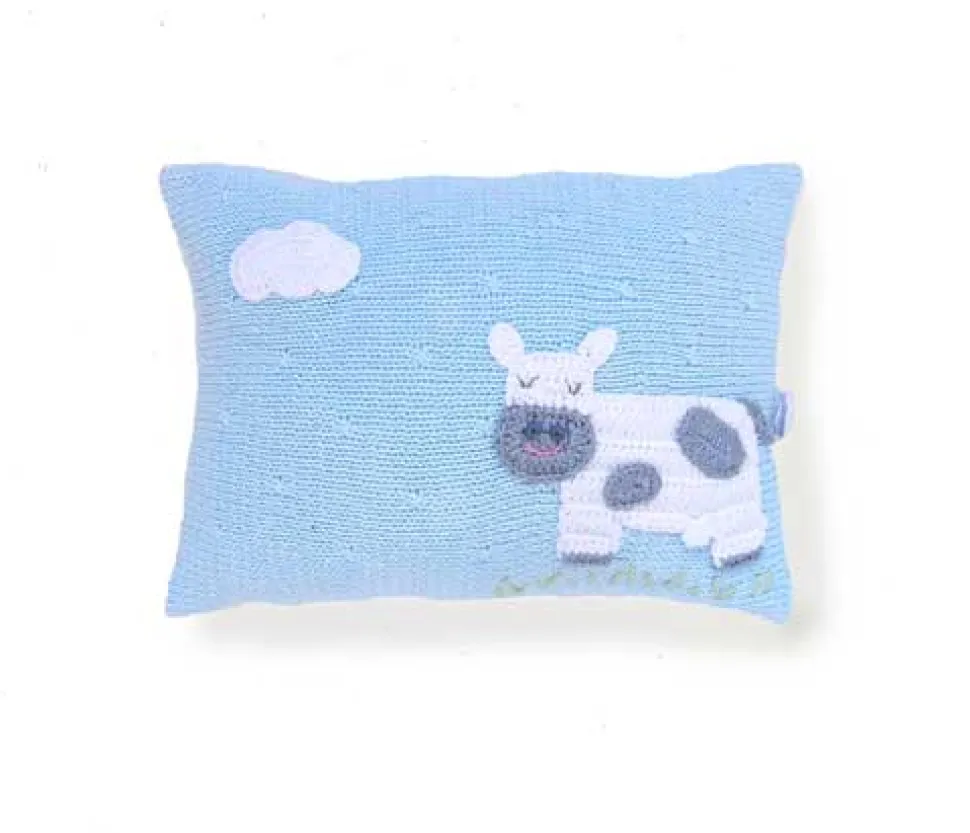 Baby Blue Cow Pillow Handmade Knit Mini Pillow