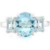 Baby Blue Oval Topaz Flanked by Octagon Topaz 3 Stone Ring