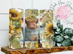 Baby Highland Cow Bath Time with Sunflowers