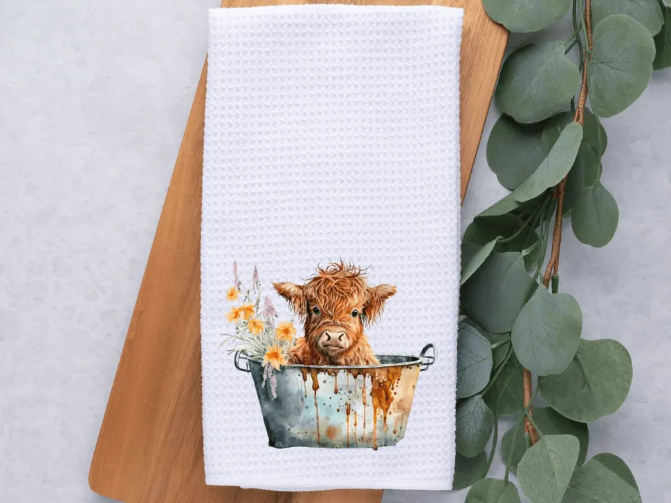 Baby Highland Cow Bath Time Kitchen, Dish,Hand Towel