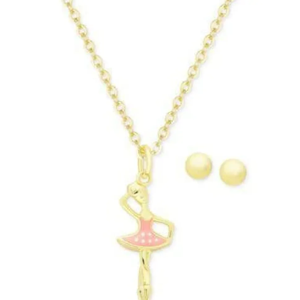 Ballerina Girl's Sterling Silver Earring & Necklace Set
