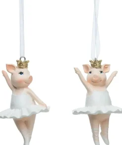 Ballerina Pink Pig Ornaments with Gold Glitter Crowns