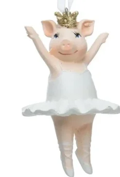 Ballerina Pink Pig Ornaments with Gold Glitter Crowns