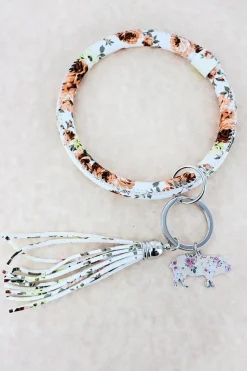 Bangle Pig Sunflower Key Chain Faux Leather