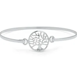 Bangle Sterling Silver Cross or Tree of Life Bracelets Silver, Rose or Yellow Gold Plated