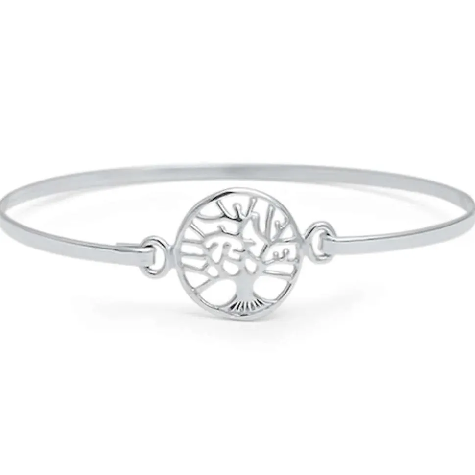 Bangle Sterling Silver Cross or Tree of Life Bracelets Silver, Rose or Yellow Gold Plated