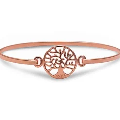 Bangle Sterling Silver Cross or Tree of Life Bracelets Silver, Rose or Yellow Gold Plated