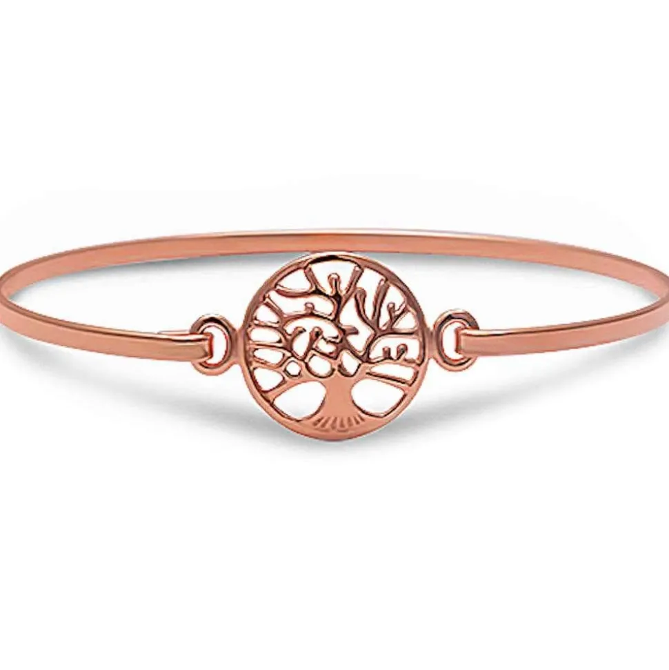 Bangle Sterling Silver Cross or Tree of Life Bracelets Silver, Rose or Yellow Gold Plated
