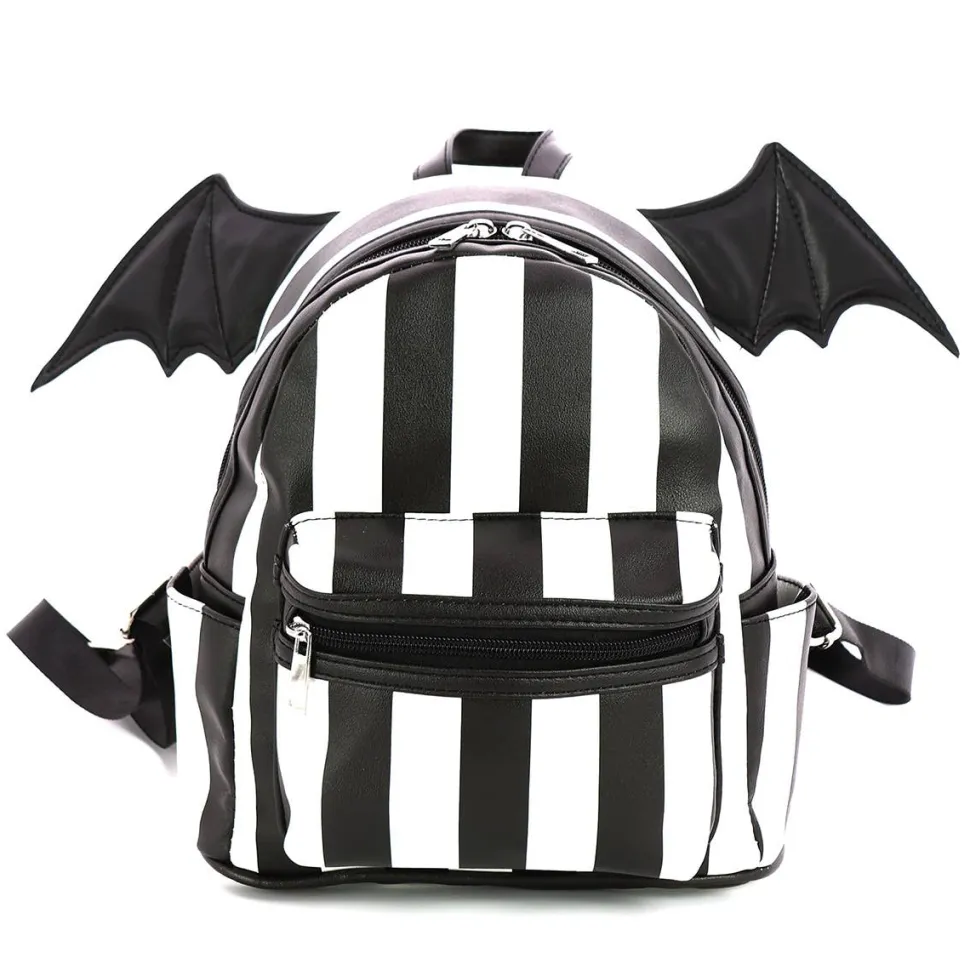 Bat Wing Striped Mini Backpack Adorable Goth Style