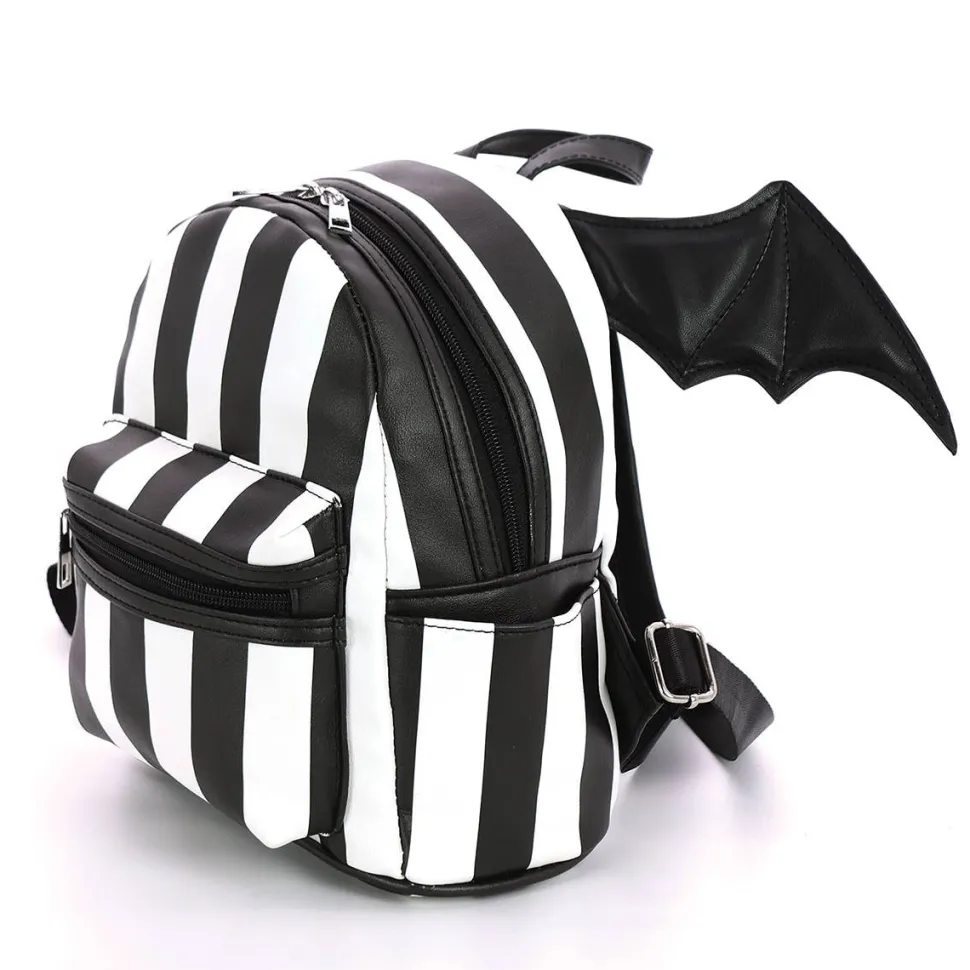 Bat Wing Striped Mini Backpack Adorable Goth Style