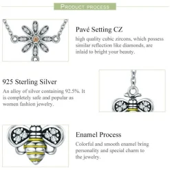 Bee with Daisy Jewelry Sterling Silver Drop Necklace