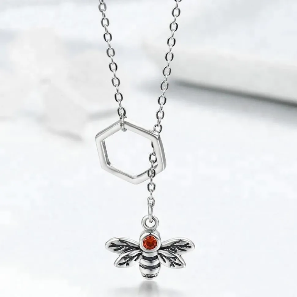 Bee with Lariat Necklace in 925 Sterling Silver