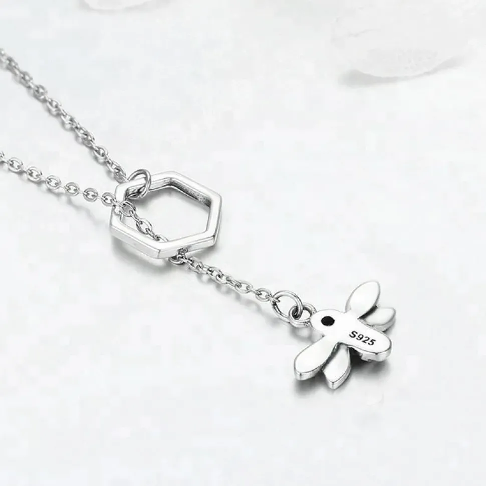 Bee with Lariat Necklace in 925 Sterling Silver