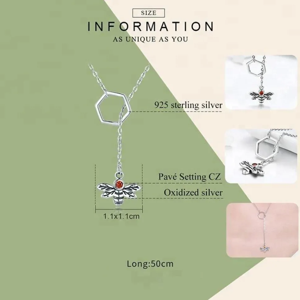Bee with Lariat Necklace in 925 Sterling Silver