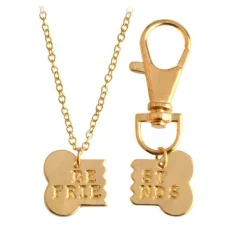 Best Friends Dog Bone Necklace & Keychain Jewelry Set-Yellow or Silver Colors