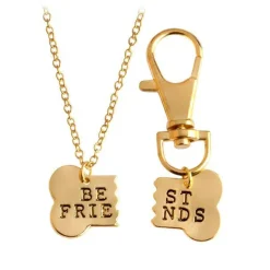 Best Friends Dog Bone Necklace & Keychain Jewelry Set-Yellow or Silver Colors