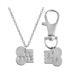 Best Friends Dog Bone Necklace & Keychain Jewelry Set-Yellow or Silver Colors