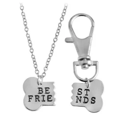 Best Friends Dog Bone Necklace & Keychain Jewelry Set-Yellow or Silver Colors