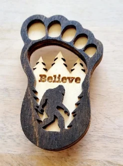 Big Foot "Believe" Keychain or Magnet-Layered Wood Handmade in the USA