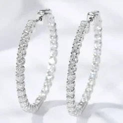 Big Moissanite Hoop Earrings, 60mm of Dazzling Beauty in 925 Sterling Silver