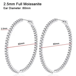 Big Moissanite Hoop Earrings, 60mm of Dazzling Beauty in 925 Sterling Silver